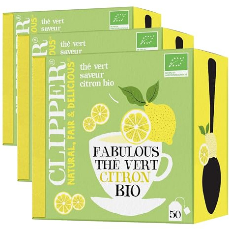 CLIPPER - Thé Vert Bio Citron - Fabulous - Grand Format - 50 sachets de Thé Bio - 3 paquet