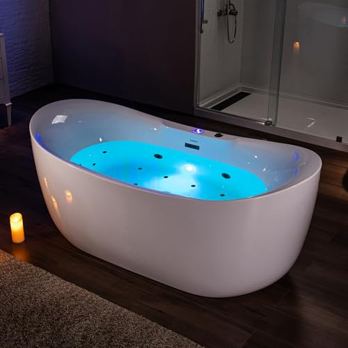 WOODBRIDGE 72 x 35-3/8 Whirlpool Water Jetted and Air Bubble Freestanding Heated Soaking Combination Bathtub with LED control panel,Matte Black drain and overflow,BM-400