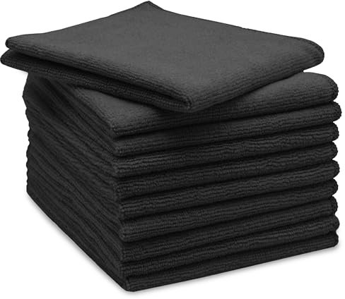 ZOLLNER 10er Set Mikrofasertücher für streifenfreien Glanz - flusenfreie und saugstarke Reinigungstücher - waschbar bis 60°C - 32x32cm in schwarz - Hotelqualität