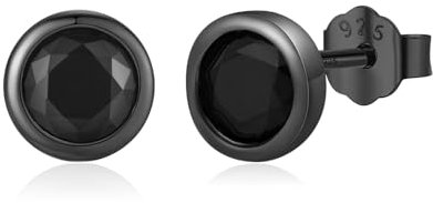 Herren Ohrringe 925 Sterling Silber Klein Schwarze Zirkonia Ohrstecker Runde Diamant Ohrringe Gothic Schmuck Geschenke für Herren Männer Damen