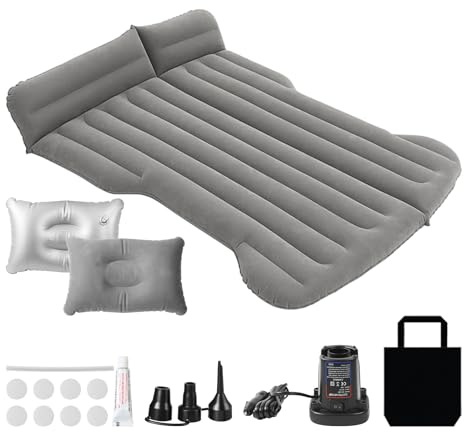 Gemsaya Inflatable Air Mattress for Tesla Model Y - Double-Sided Thickened Flocking Car Bed with Cushion, Air Pump for Boot Rear Seat and Camping