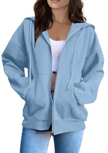 Hoodies for Women Uk, Women's Long Sleeve Sweatshirts Soft Comfortable Casual Hooded Jackets with Pockets Oversized Zip Up Hoodies