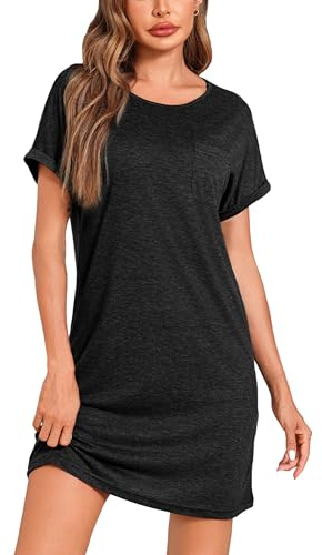 Leversic nattlinne för kvinnor kortärmad nattlinne rund hals jersey nattskjortor t-shirt klänning mjuka myskläder