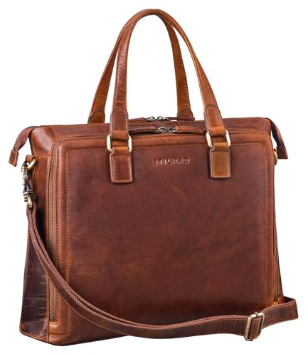 STILORD Claire Businesstasche Damen Leder 15 Zoll Laptoptasche DIN A4 Aktentasche Umhängetasche und Handtasche Büro Farbe:sesto - cognac