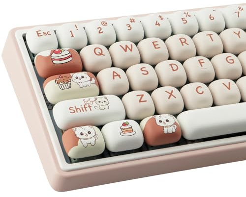 PBT Keycaps 147 Keys MOG Profile Keycap, Dessert Cat Keycaps Dye Sublimation Pink Cute Keycap Custom Key caps for Cherry MX Switches ISO/ANSI Layout Mechanical Keyboards