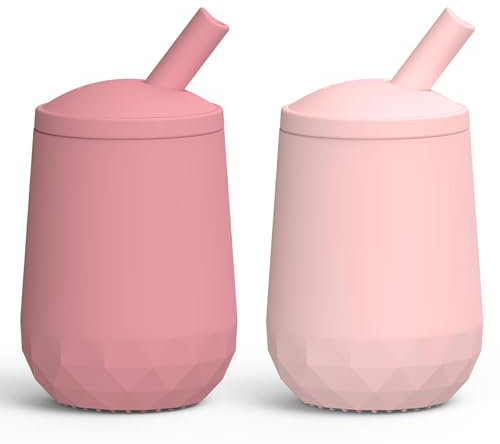 Seposeve Trinkhalm-Becher aus Silikon, auslaufsicher, für Babys ab 6 Monaten, auslaufsicher, für Kleinkinder von 12–24 Monaten, einfach zu halten, Durchflusskontrolle, 118 ml, 2 Stück