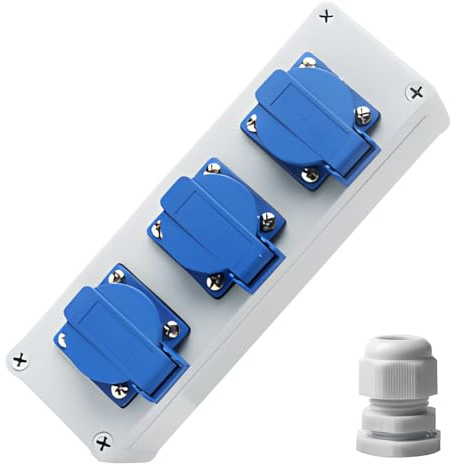 Baustromverteiler, Wandverteiler 16A mit 3 x Schuko 230V, Steckdosenverteiler, Stromverteiler Aussen Wasserdicht, Verteilerkasten für Indoor Outdoor-Bereich, Werkstätten und Fabriken