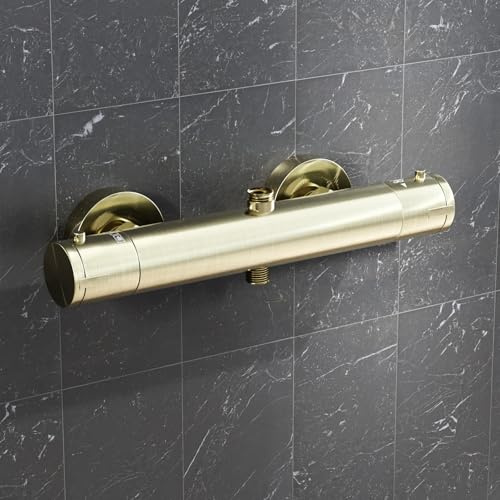 Nes Home Round Brushed Brass Exposed Thermostatic Shower Mixer Bar Valve