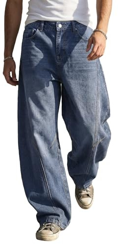 JMIERR Men's Twisted Seam Jeans Wide Leg Baggy Denim Pants Structural Cut Loose Fit Trousers for Fashion Casual, 42, Sail Blue