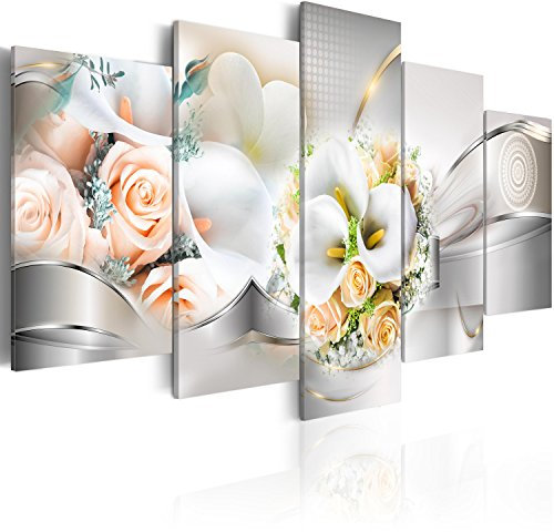 Cuadros B&D XXL - Cuadro de cristal acrílico 100x50 cm Impresión de 5 Piezas Pintura sobre Vidrio Imagen Gráfica Decoracion de Pared Flores Abstración b-C-0156-k-n