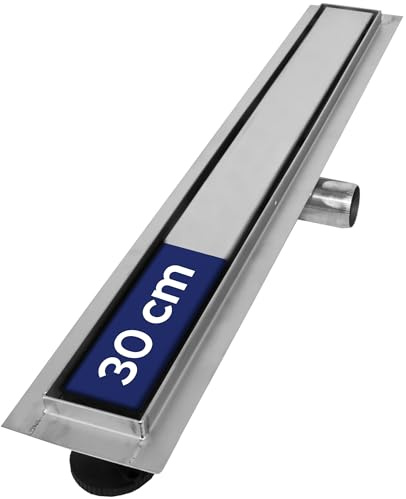 VILSTEIN® Duschrinne Edelstahl Extra Flach [30CM] - Bodenabfluss Dusche Komplettset - Ablaufrinne Dusche - Duschabfluss - Siphon mit Geruchsstop & Haarsieb - Randablauf - Duschablauf