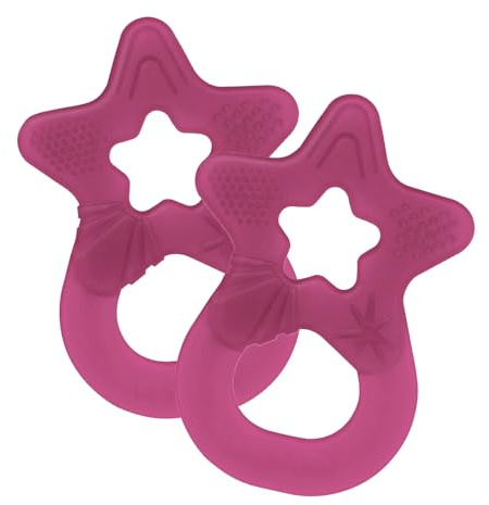 dentistar Set da 2 Dentaruolo neonato - Ciuccio dentizione adatto a neonati e bambini a partire da 3 mesi - Ciuccio per gengive in silicone morbido con impugnatura - Made in Germany - Pink