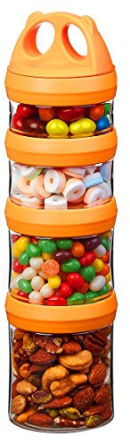 SELEWARE Tritan Portable and Stackable 4-Piece Twist Lock Storage Container and Jars to Store Food, Snacks, Nuts, Drinks and More, BPA and Phthalate Free, (910ML, Orange)