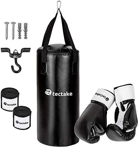 TecTake Box Set Boxsack 56cm gefüllt mit 10kg + Halterung inkl. Boxhandschuhe und Bandagen