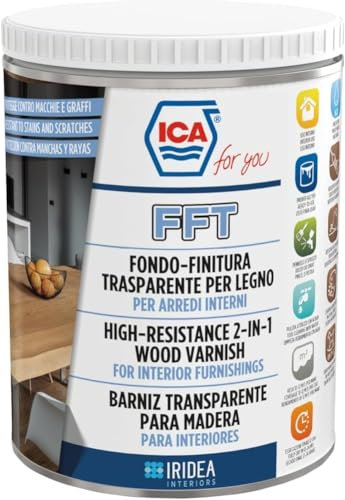 Ica For You FFT20 - Fondo-Finitura Trasparente per Legno ad Alta Resistenza, Vernice per Interni, Base Acqua, Resistente a graffi e macchie, Satinato, 0.75 L - FFT20-0075