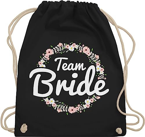 Turnbeutel Rucksack - JGA Junggesellenabschied Frauen - Team Bride Blumenkranz I Bride Crew - Unisize - Schwarz - utensilien junggesellinnenabschied brauttaschen bachelorette party bridemaid beutel