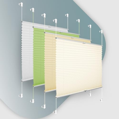 Plisseerollo ohne Bohren Klemmfix 90x200cm(BxH) Beige Jalousie Sonnenschutz Easyfix Faltrollo Lichtdurchlässig Rollo für Fenster & Tür