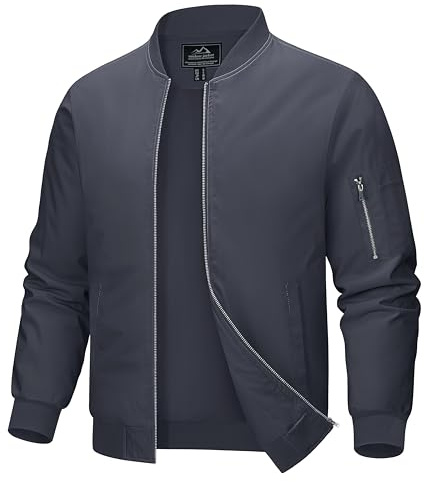 MAGCOMSEN Giacche casual leggere da uomo Giacca militare con cerniera completa per sport di baseball, antivento, grigio, M