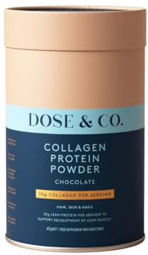 Dose & Co Collagen Protein Powder - Chocolate, 420g | Hydrolysed Type I & III Collagen Peptides with 20g Whey Protein per Serving | Gluten Free, Non-GMO | Hair, Skin, Nails & Muscle Support