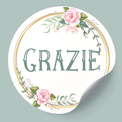 Adesivi Grazie Etichette Adesive in italiano 200 pz Sticker Thank You Chiudipacco Chiudi Busta Ringraziamento Rotonde 40 mm per Buste Pacchi regalo Matrimonio Compleanno Battesimo Comunione Bomboniere