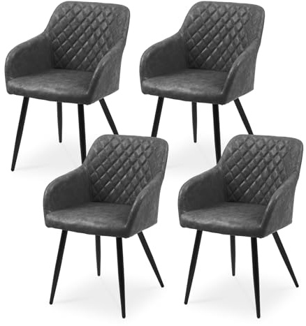 CLIPOP Esszimmerstühle 4er Set, Küchenstuhl Kunstleder Bezug Wohnzimmerstuhl Polsterstuhl mit Armlehne Metallbeine Polstersessel Stuhl für Esszimmer Wohnzimmer Küche (4, Kunstleder Graphitgrau)