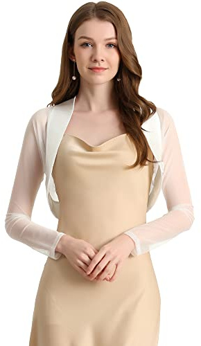 Allegra K Women's Satin Bolero Cardigan Elegant Business Open Front Crop Shrugs White 8