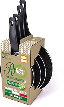Alluflon Vesuvia Renew set padelle 18+22+24+28 cm, per ogni piano cottura esclusa induzione. Alluminio riciclato da lattine. Made in Italy