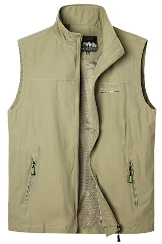 Oralidera Herren Outdoor Weste Fotografie Freizeitweste Trekking Wander Weste Sommer Nylon Atmungsaktiv Ärmellose Jacke Funktionsweste, Khaki, L