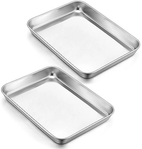 Herogo Baking Tray Set of 2, Stainless Steel Baking Sheet Pans, Rectangle Oven Trays Set for Baking Cooking Roasting, Healthy & Non-Toxic, Mirror Polished, Dishwasher Safe – 23.7x17.9x2.5 cm