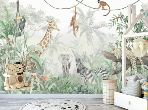 Papel Pintado Pared 3D Papel Tapiz Guardería Habitación Infantil Jungla De Animales Fotomurales 3D Tv Fondo Pared Moderno Dormitorio Murales