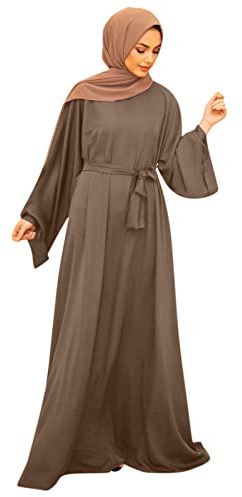 KBOPLEMQ Abito Musulmano da Donna Abaya Musulmana Abbigliamento da Preghiera per Donne Musulmane A Maniche Lunghe Arabo Robe Ramadan Abito da Preghiera, marrone, XXL