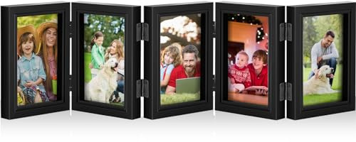 Suzile 5 Folding Hinged Picture Frame 3.5 x 5 Inches Foldable Photo Frame for Family, Collage, Picture, photo, Rustic Desk, Birthday Anniversary, Black
