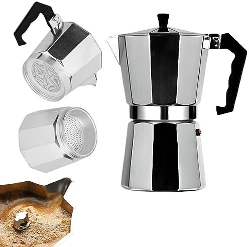 KAYNUR Moka Pot, Espresso Coffee Maker, Aluminium Stovetop Extra Sealings & Manual, 1 Cup, 3 Cup, 6 Cup, 9 Cup, 12 Cup (175 ML)
