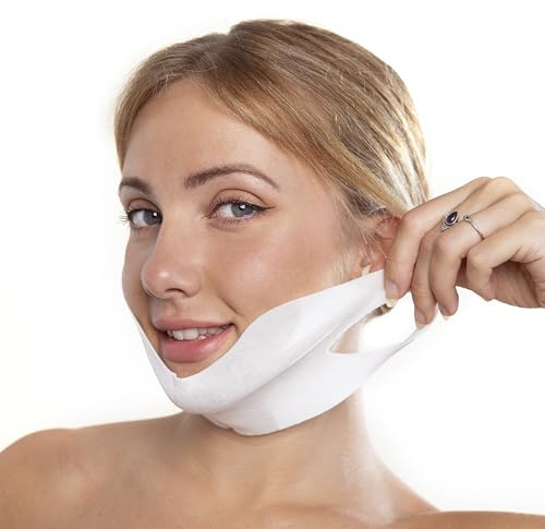 InnovaGoods® Maschera riducente per il doppio mento con crema idratante viso da donna 5 unità, cura del viso da donna Contiene vitamina E, collagene, alghe e acido ialuronico. bellezza donna e uomo.