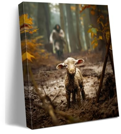 Religious wall decor for prayer room Christian wall art for Christmas decorations indoor Jesus and Lamb canvas wall prints Jesus Running After Lost Lamb Picture for home decor Baptism gifts for boys-girl serenity prayer wall art Christian gifts for Women,christians,pastor,teachers A-333