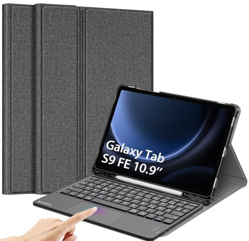 FINTIE Tastatur Hülle für Samsung Galaxy Tab S10 Lite/S10 FE/S9 FE 10.9 & S9 11 Tablet, Deutscher Tastatur mit Touchpad Magnetisch Abnehmbarer Keyboard Cover, Grau