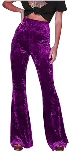 TheSosy Velvet Flared Trousers Women Elastic High Waist Wide Leg Trousers Bootcut Bootleg Trousers Bell-Bottomed Stretchy Pants Evening Party Pants Velvet Retro Long Lounge Pants