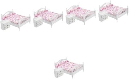Toyvian 5sätze Miniatur Möbelset Für Puppenhaus Doppelbett Und Nachttisch Für Kreative Schlafzimmer-Dekoration Realistische Miniaturen Für Mikroszenen Und Miniatur Landschaften