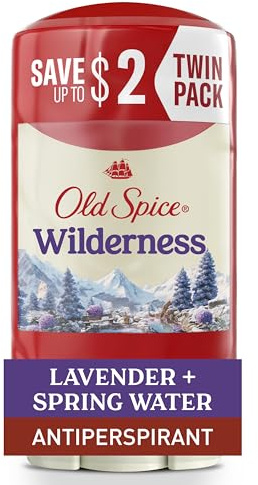 Old Spice Dry Feel Antiperspirant Deodorant for Men, 24/7 Sweat & Odor Protection, Gentle on Skin with Skin Conditioners, Wilderness with Lavender + Spring Water Scent, 2.6 oz (Pack of 2)