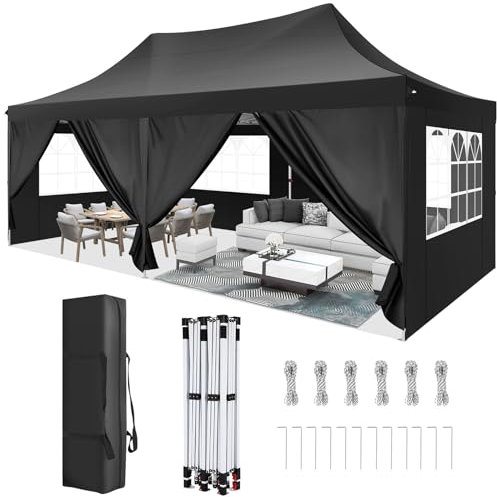 COBIZI Pavillon 3x6m Faltpavillon Wasserdicht Stabil Winterfest Partyzelt Faltbar Pop Up Pavillon mit 6 Seitenwänden UV-Schutz 50+ Gartenpavillon für Strand Hochzeit Camping, Schwarz