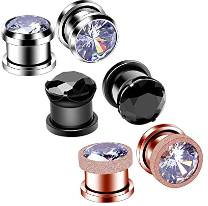 Stfery 6 Pezzo Dilatatore Plug Tunnel,Dilatatore Plug Orecchio 5mm Acciaio Inossidabile Multicolor con Zirconi Cubici Orecchini per Dilatatore