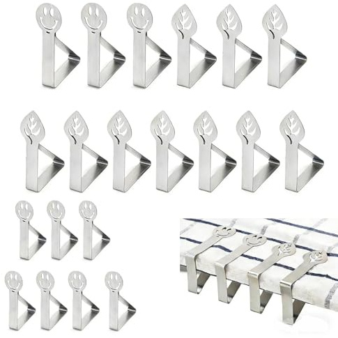 TIANLIN 20 Piezas de Pinzas para Manteles de Acero Inoxidable, 2 Estilos para Mesas de hasta 4 cm de Grosor – para Jardín, Restaurante y Hogar, Interior y Exterior