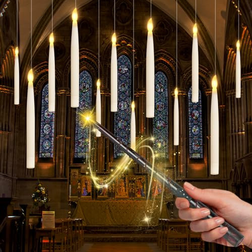 Joellfuner 12 Pezzi Candele LED, Candele Galleggianti con Telecomando Senza Fiamma, Floating Candles da Appendere, Calda Lampeggiante Candela, Candela Conica Elettrica per Halloween Festa (12PCS)