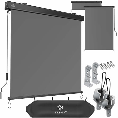 KESSER® Store vertical 160 x 250 cm - Mécanisme à manivelle - Store de balcon - Protection solaire et brise-vue - Protection solaire avec manivelle - Caisson de store pour balcon et terrasse - Kit de