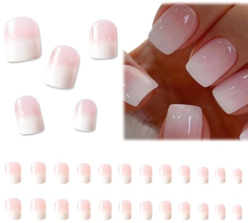 24 PCS Unghie Adesive, Nail Stickers Adesivi Unghie, Rosa Sfumato Smalto Adesivo, per Unghie Strisce