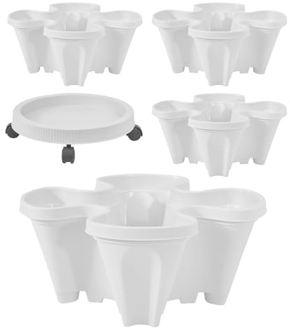 Giardino verticale, fioriera 4 vasi per piante, vasi da fiori, grigio, bianco, verde, vassoio e ruote rimovibili, forniture per giardinaggio, strumenti per piantare fragole, verdure