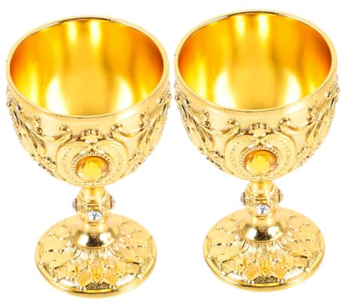 CIYODO Retro Wine Cups 2pcs Aluminum Alloy Golden for Office Home