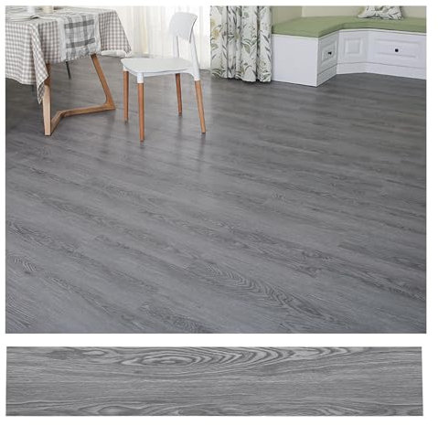 Warmiehomy Peel and Stick Floor Tiles 36 PCS 5㎡ Floor Tiles Self Adhesive Wood Grain Vinyl Flooring 36x6 Inch Waterproof Self Adhesive Floor Tile for Bedroom, Living Room, Kitchen(Grey)