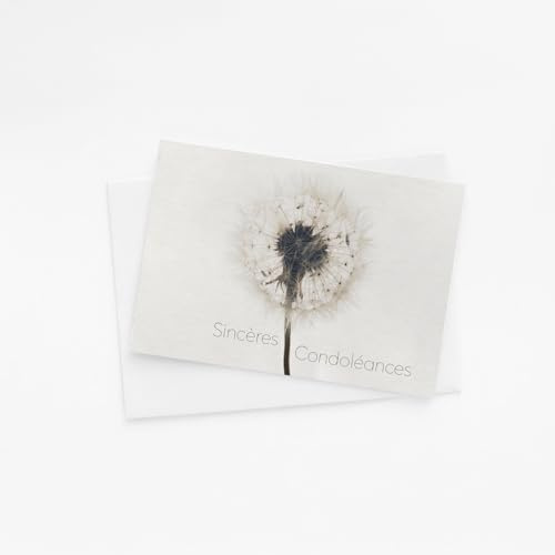 Cartes de condoléances avec enveloppes – Lot de 10 cartes – Élégantes & sobres – Fabriquées en France - Papier haut de gamme écologique (Lot de 10 ex, Pissenlit)