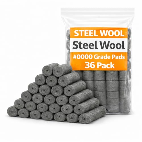 Steel Wool #0000 Grade Pads, 36 Pack – Flexible Cut to Size Wire Wool for Glass Shower Door Hard Water Removal, Chrome & Stainless Steel Polishing, Weep Hole Gap Filler, Mice Control & Rodent Barrier